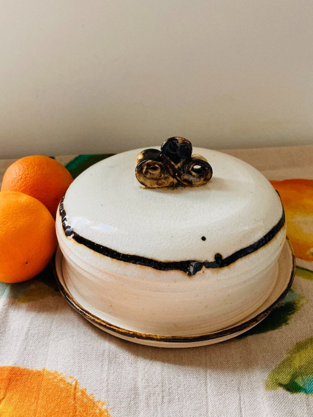 Vintage Lidded Pottery Dish - Butter Dish, Cheese Dish